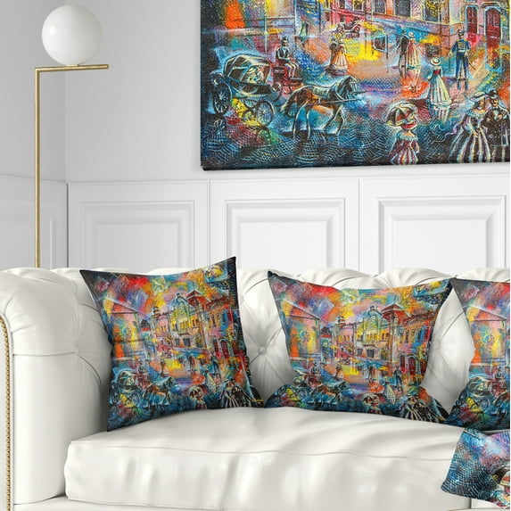 Designart Night City with People - Cityscape Throw Pillow - 18x18