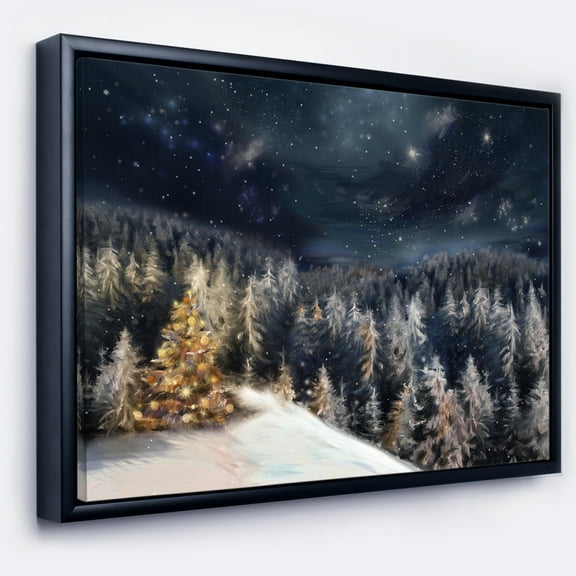 Designart ' Night Forest Christmas Tree ' Landscape Framed Canvas Art Print