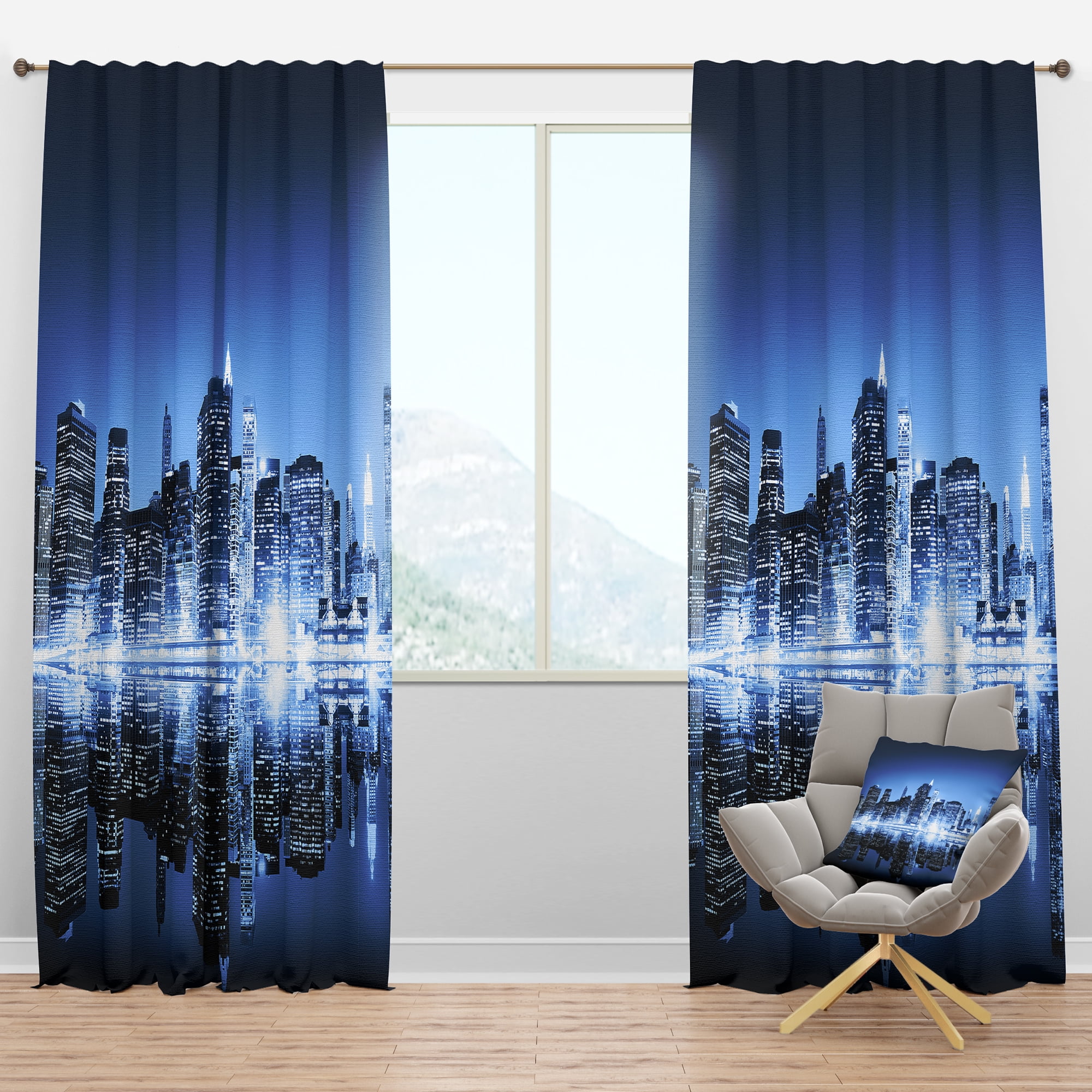 Designart 'Night New York City Mirrored' Cityscape Blackout Curtain Panel