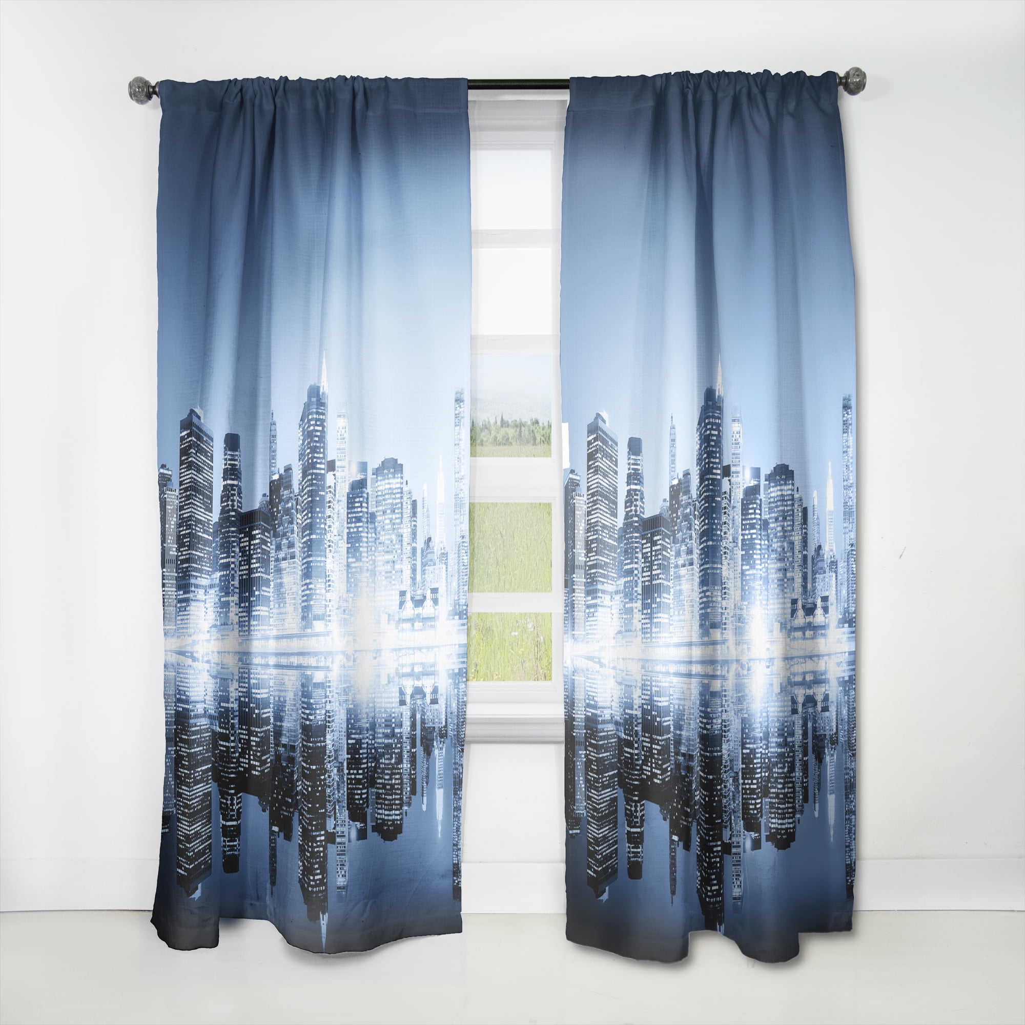 Designart 'Night New York City Mirrored' Cityscape Curtain Panel