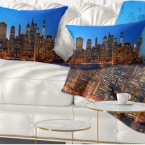 Designart Night New York City Panorama - Throw Pillow - 12x20