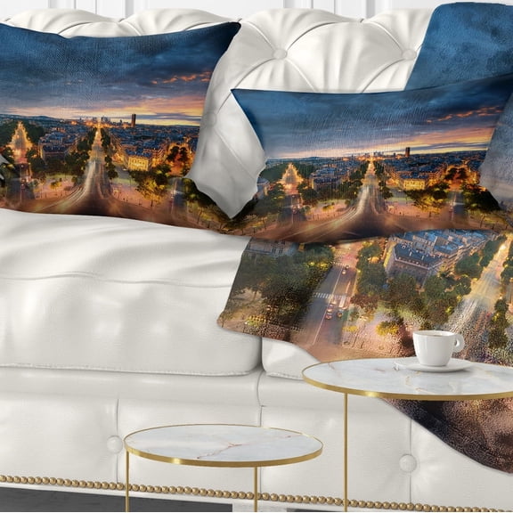 Designart Night Paris Amazing View - Skyline Photography Throw Pillow - 12x20