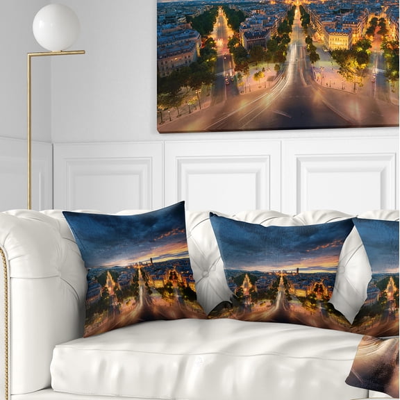 Designart Night Paris Amazing View - Skyline Photography Throw Pillow - 16x16