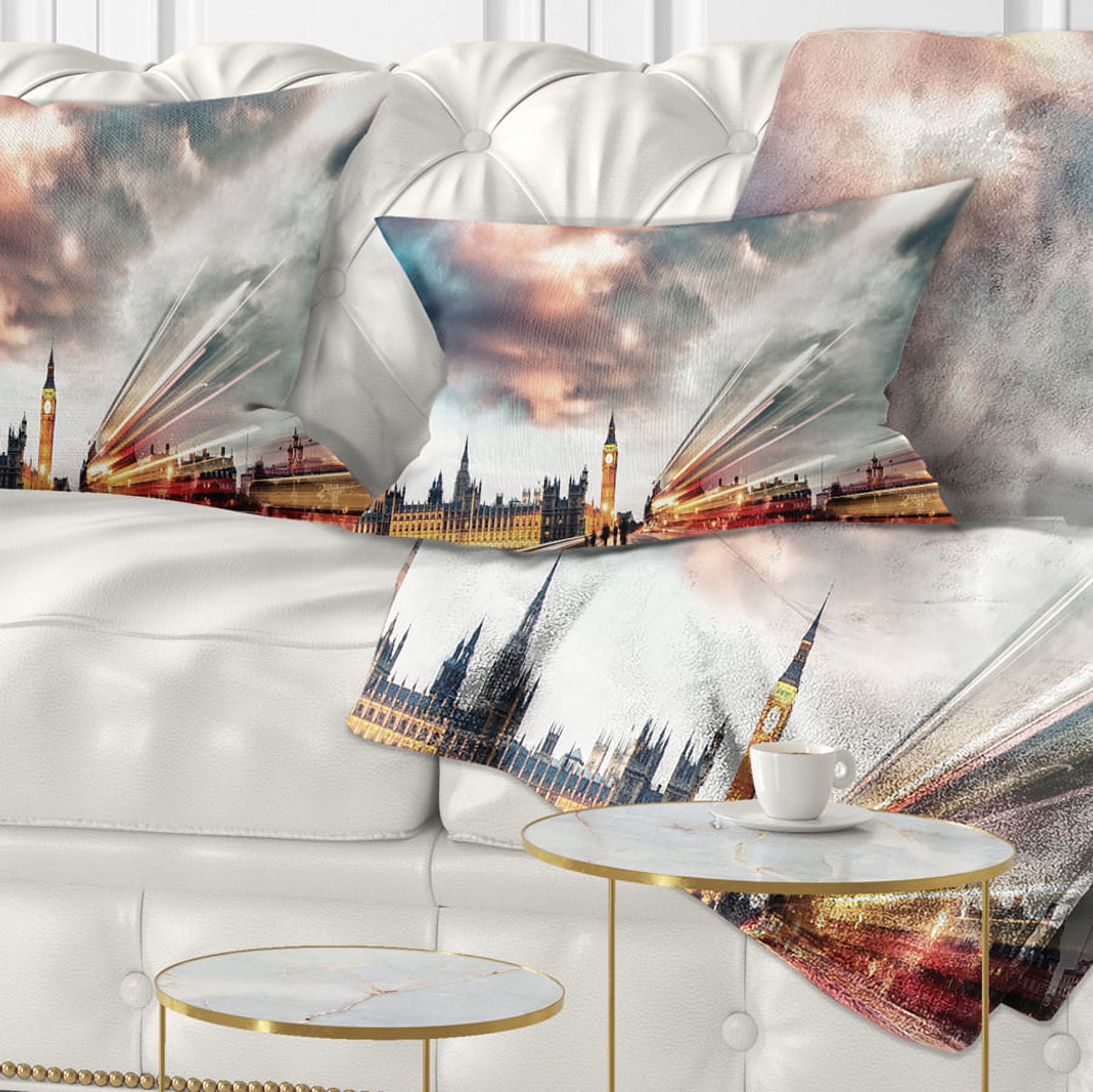Designart Night Scene of London City - Cityscape Photo Throw Pillow - 12x20