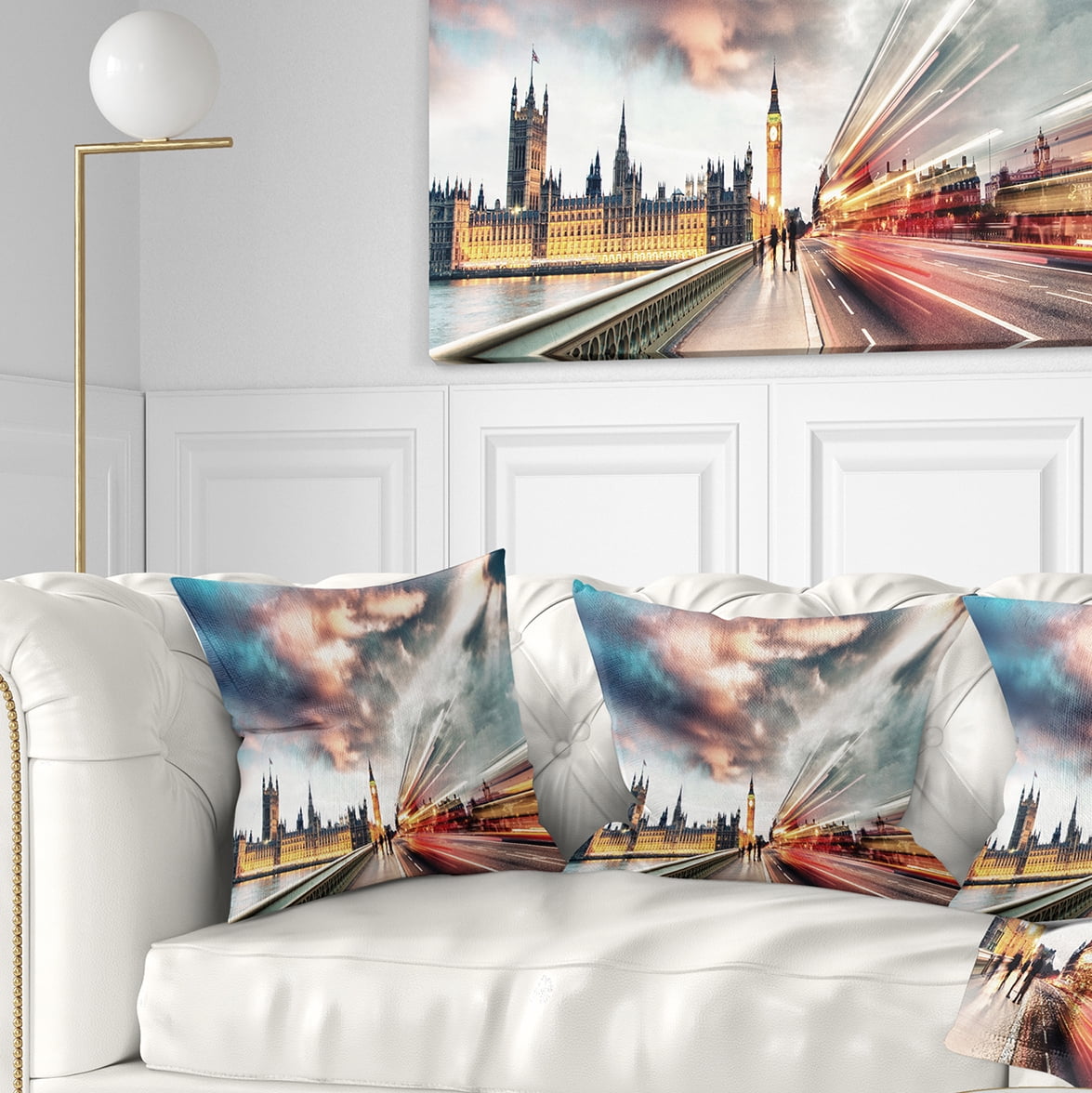 Designart Night Scene of London City - Cityscape Photo Throw Pillow - 18x18