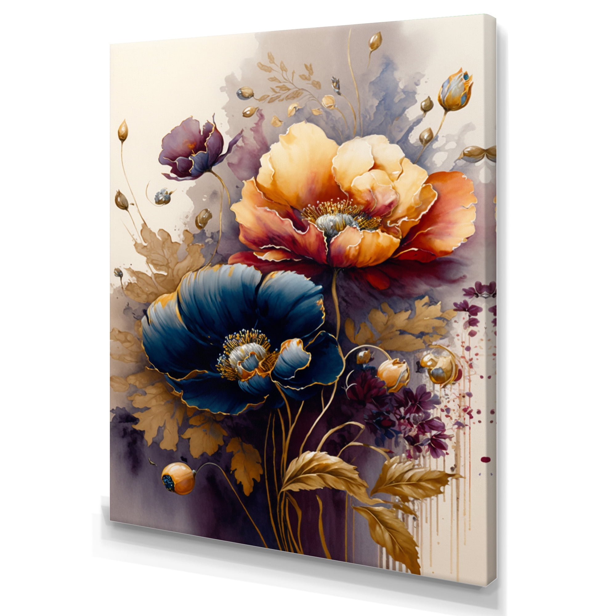 Designart Night Shade Poppy Floral Design IV Canvas Wall Art