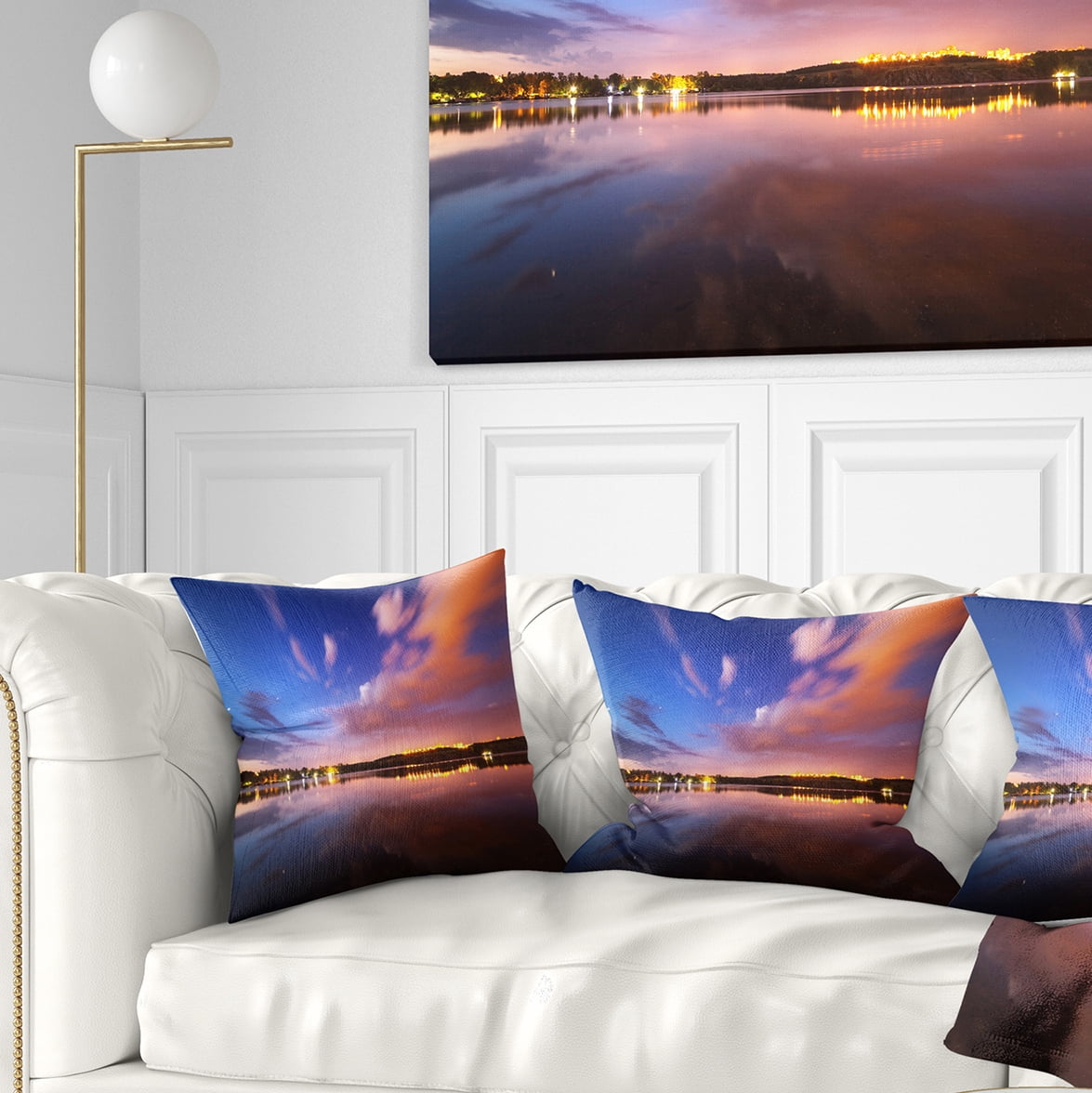 Designart Night Sky Over River with Clouds - Contemporary Throw Pillow - 18x18