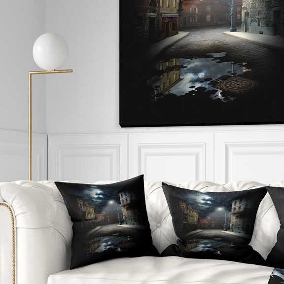 Designart Night Street Collage - Landscape Printed Throw Pillow - 16x16