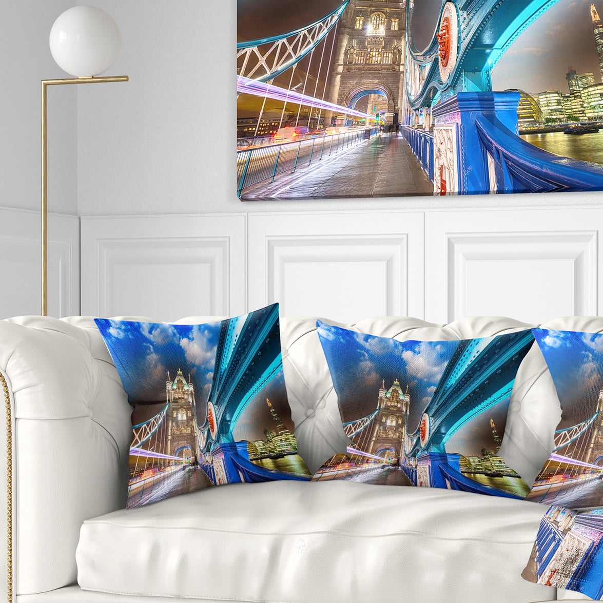 Designart Night over Tower Bridge in London - Cityscape Photo Throw Pillow - 18x18