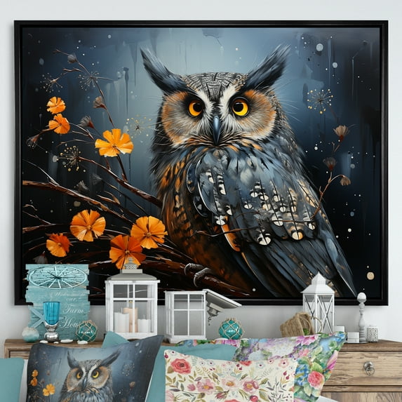 Designart "Nightfall Among The Silent Forest Owls" Animals Owl Floater Framed Wall Art Living Room