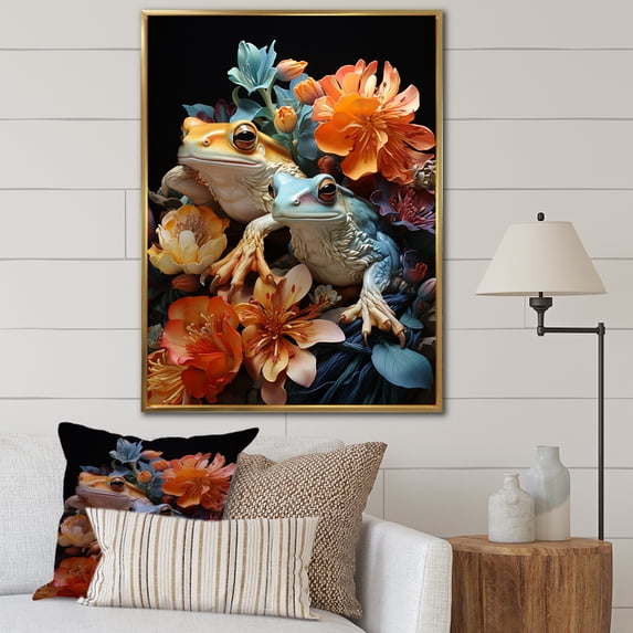 Designart "Nighttime Toad Pair II" Frogs & Toads Floater Framed Canvas Art Print