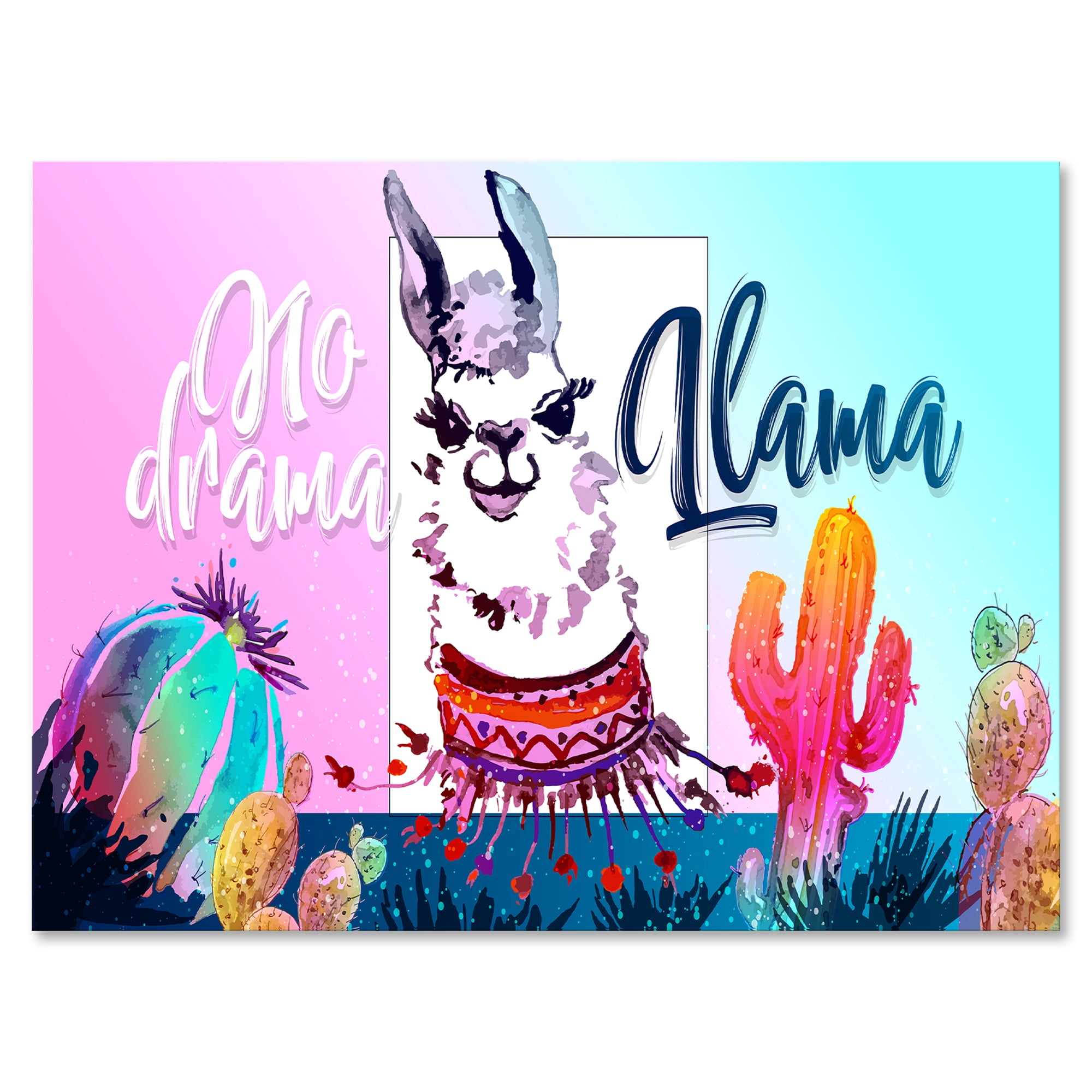 Designart ' No Drama and Colorful Llama ' Children's Art Canvas Wall Art Print