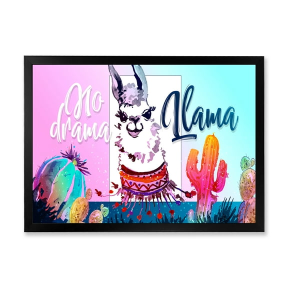 Designart 'No Drama and Colorful Llama' Children's Art Framed Art Print