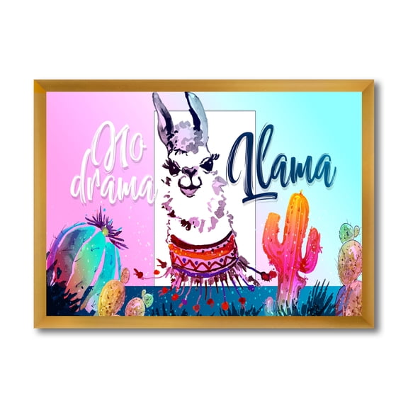 Designart 'No Drama and Colorful Llama' Children's Art Framed Art Print