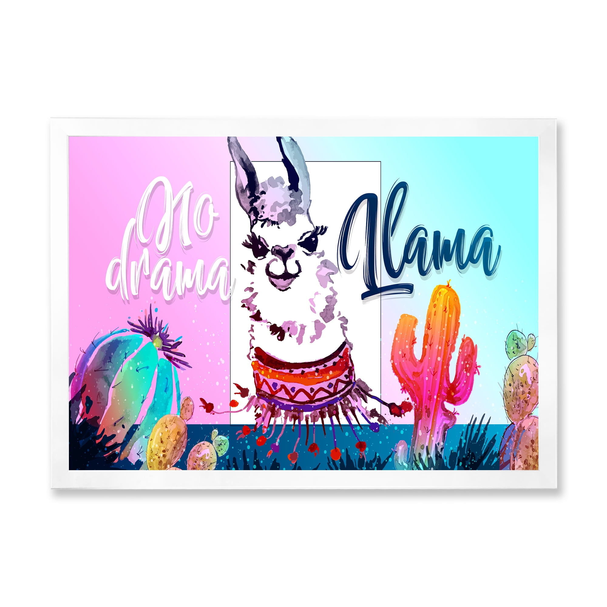 Designart 'No Drama and Colorful Llama' Children's Art Framed Art Print