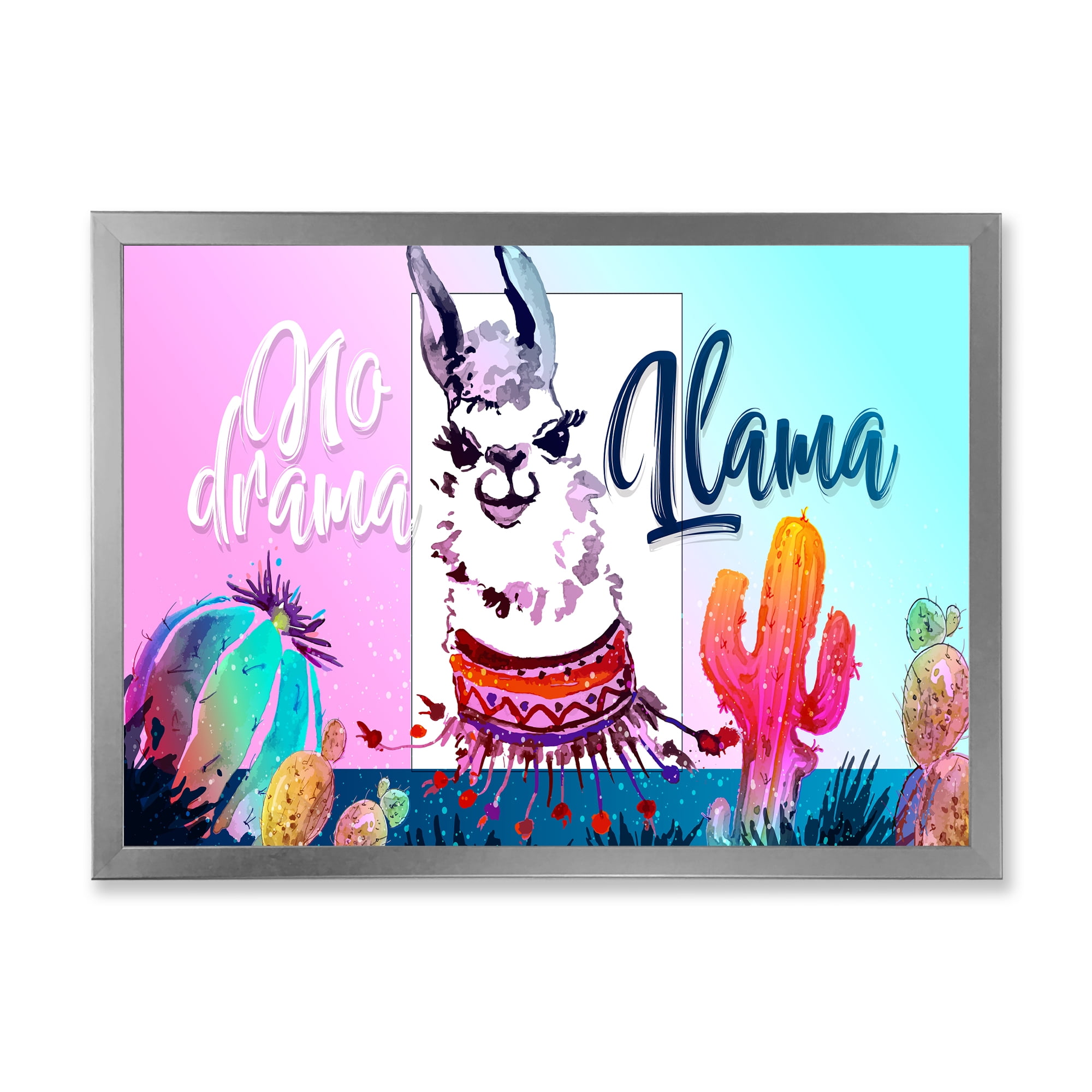 Designart 'No Drama and Colorful Llama' Children's Art Framed Art Print