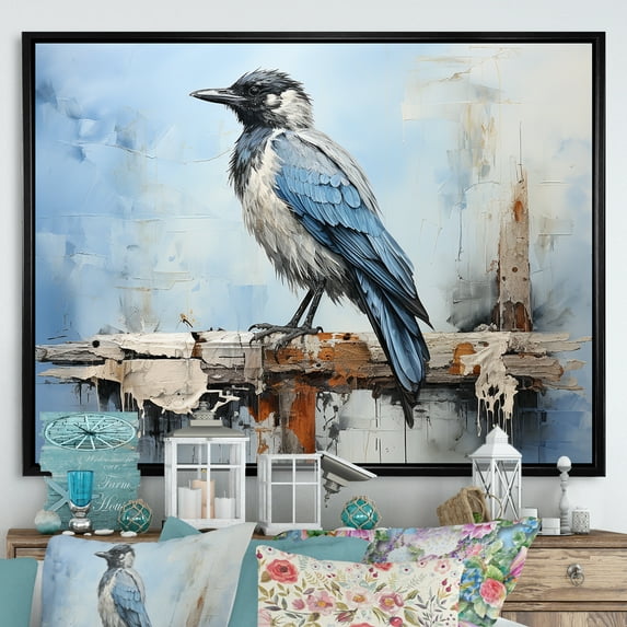 Designart "Noble Crow In The Sky" Crow Floater Framed Canvas Art Print