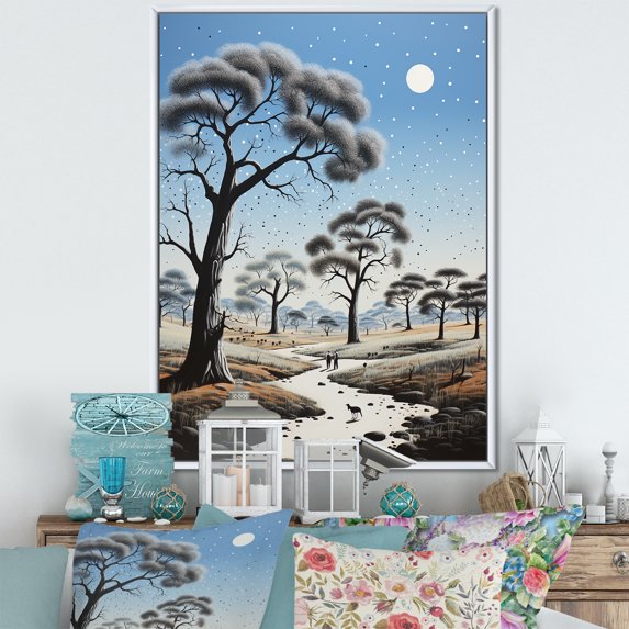 Designart "Nocturnal Baobab Scene" Tree Baobab Floater Framed Wall Art Living Room