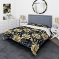 thumbnail image 1 of Designart "Noir Floral Damask Luxury" Black Damask Bedding Covert Set - Bohemian & Eclectic Bed Set With 2 Shams, 1 of 5