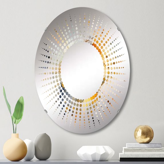 Designart "Nordic Color Vibrancy IV" Scandinavian Starburst Round Wall Mirror - Landscapes Oval Printed Decorative Mirror - Multiple Color Options