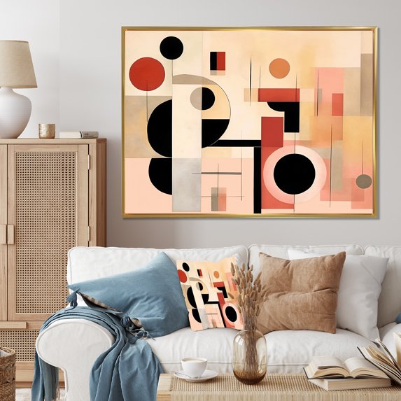 Designart "Nordic Coral Cubism" Scandinavian Floater Framed Canvas Wall Art