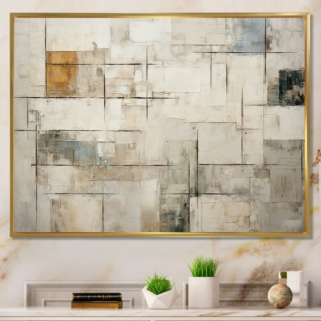 Designart "Nordic Gold And Beige Elegance V" Scandinavian Floater Framed Wall Decor