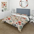 thumbnail image 1 of Designart "Nordic Simplicity In Red Florals" Floral Bedding Covert Set - Cottage Bed Set With 1 Sham, 1 of 5