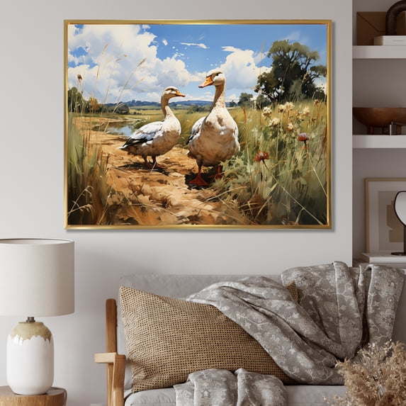 Designart "North s Duck Friends in the Prairies" Animals Floater Framed Canvas Wall Art