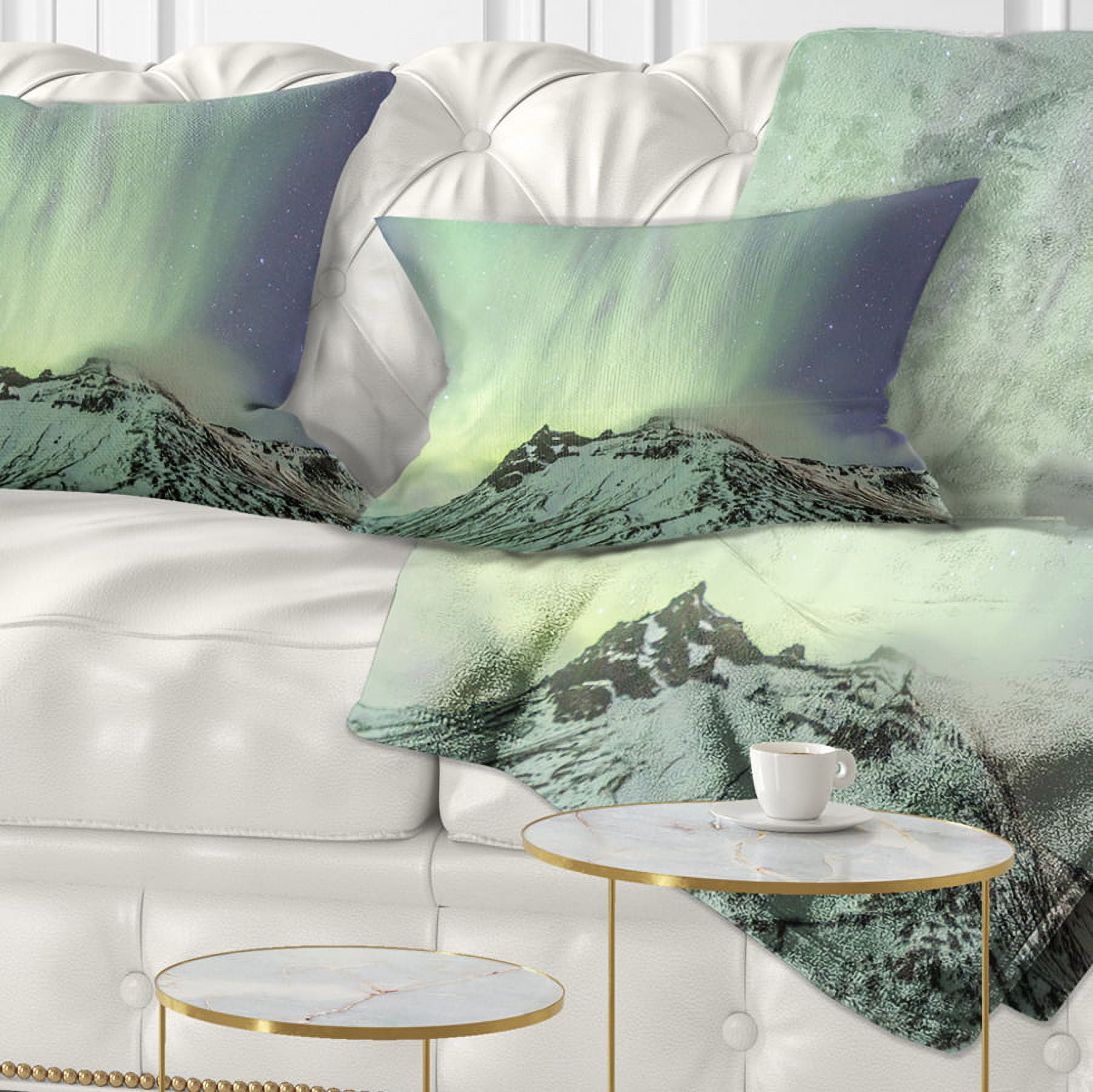 Designart Northern Light in Iceland - Landscape Photo Throw Pillow - 12x20