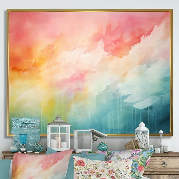 Designart "Northern Lights In Watercolor I" Northern Lights Floater Framed Canvas Art Print