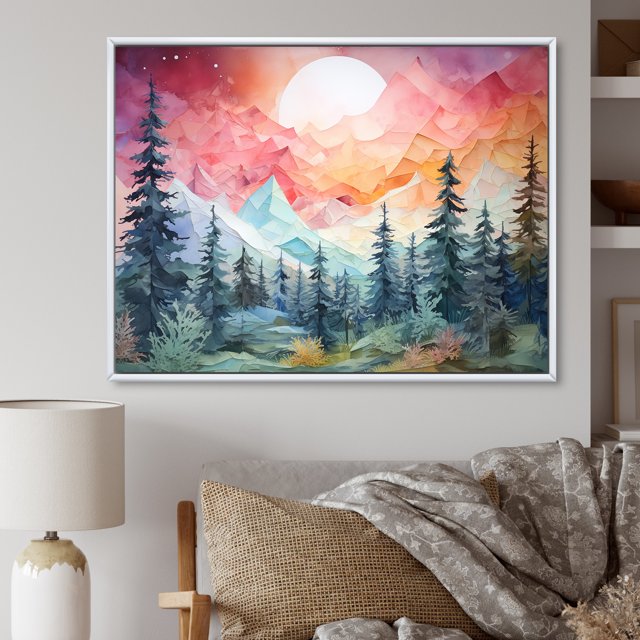 Designart "Northern Lights In Watercolor II" Northern Lights Floater Framed Wall Art Prints