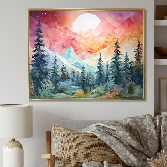 Designart "Northern Lights In Watercolor II" Northern Lights Floater Framed Wall Art Prints