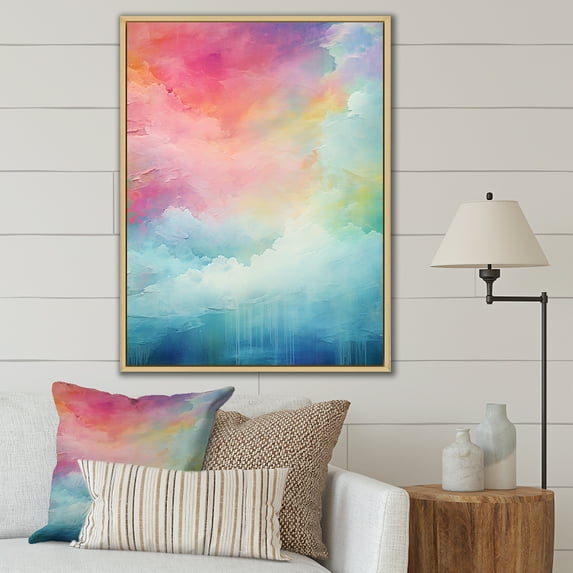 Designart "Northern Lights In Watercolor III" Northern Lights Floater Framed Wall Art Living Room