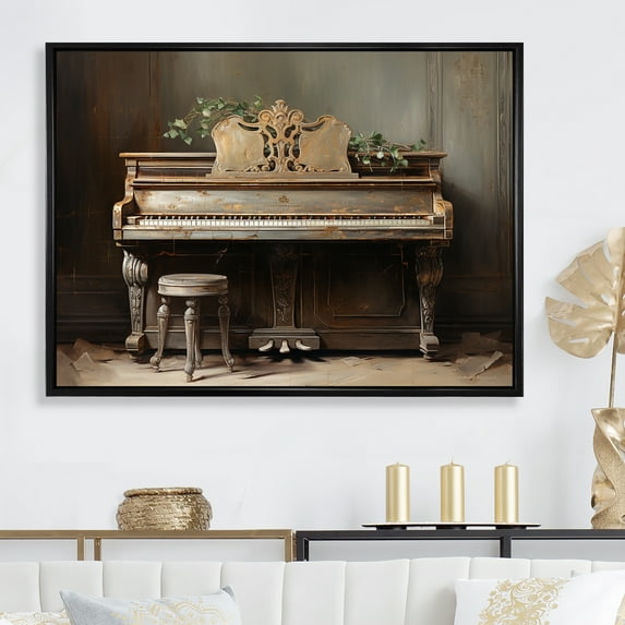 Designart "Nostalgia Of Vintage Piano Keys I" Music Floater Framed Canvas Wall Art
