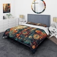 thumbnail image 1 of Designart "Nostalgic Abstraction Orange and Blue II" Modern Midcentury Bedding Covert Set - Abstract Midcentury Orange Abstract Bed Set With 2 Shams, 1 of 6