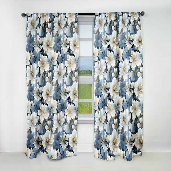Designart "Nostalgic Blue Floral Romance III" Floral Blackout Curtain Panels