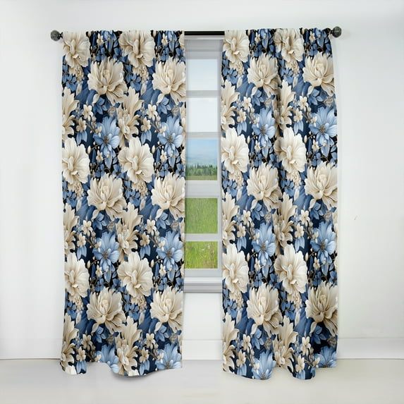 Designart "Nostalgic Blue Floral Romance IV" Floral Blackout Curtain Single Panel