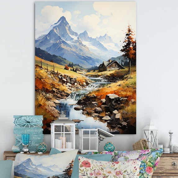 Designart "Nostalgic Creek Landscape In The Alps" Landscape Mountains Wall Decor