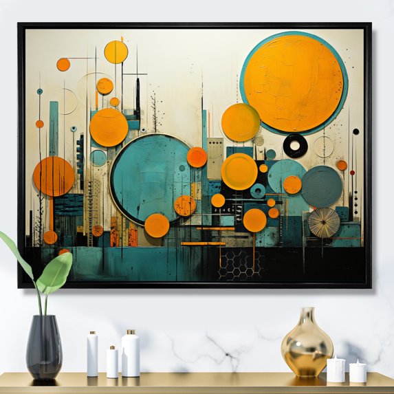 Designart "Nostalgic Remix I" Abstract Collages Floater Framed Wall Decor