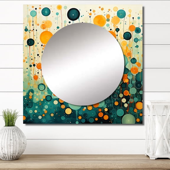 Designart "Nostalgic Remix II" Abstract Collages Square Mirror Wall Decor Transitional - Large Green Square Bathroom Mirror - Square Printed Wall Mirror Art