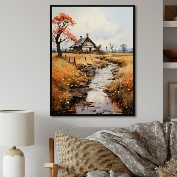 Designart "Nostalgic Rural Scenes In Neo-Impressionism" Countryside Floater Framed Wall Art Prints