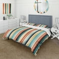 thumbnail image 1 of Designart "Nostalgic Stripes In Pink And Blue" Striped Bedding Covert Set - Mid-Century Modern Bed Set With 2 Shams, 1 of 5