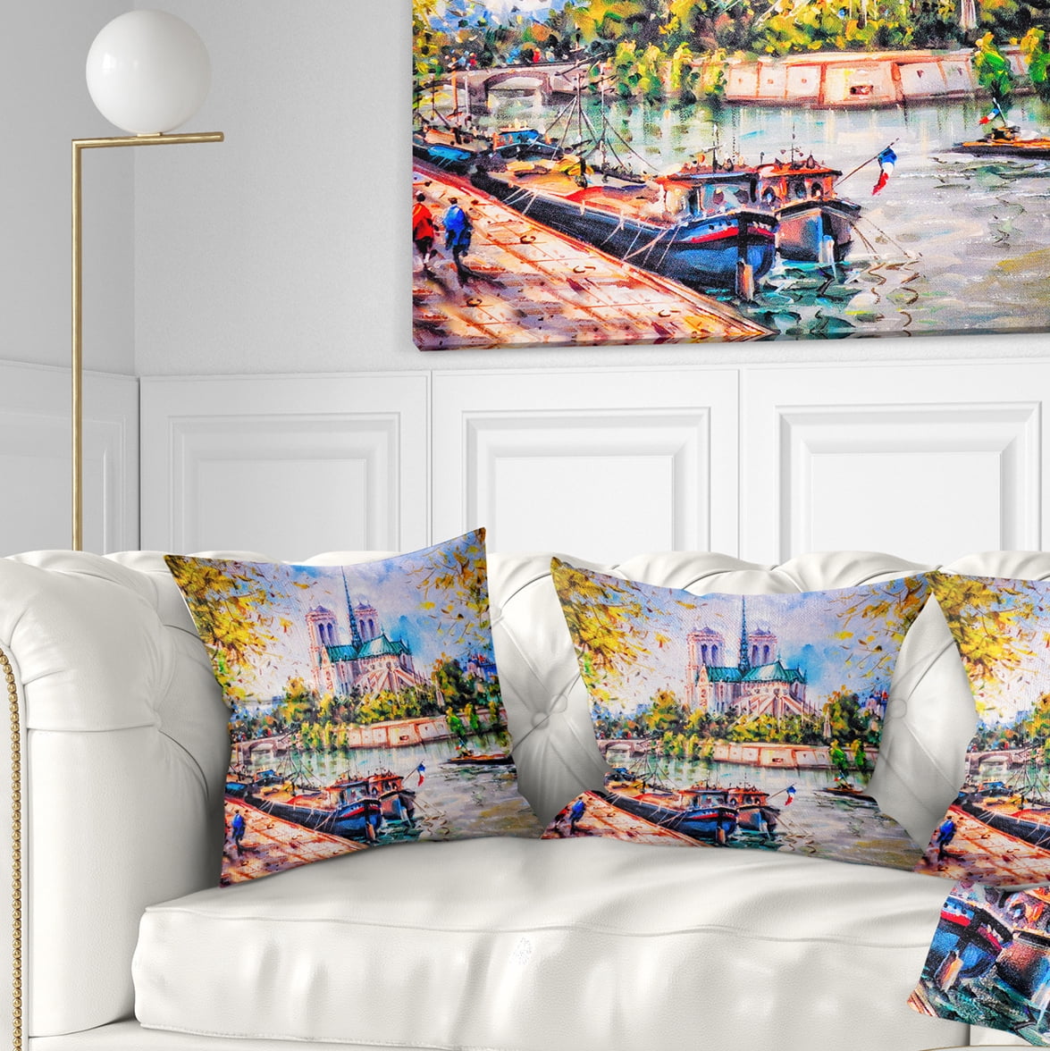 Designart Notre Dame Paris - Landscape Printed Throw Pillow - 16x16