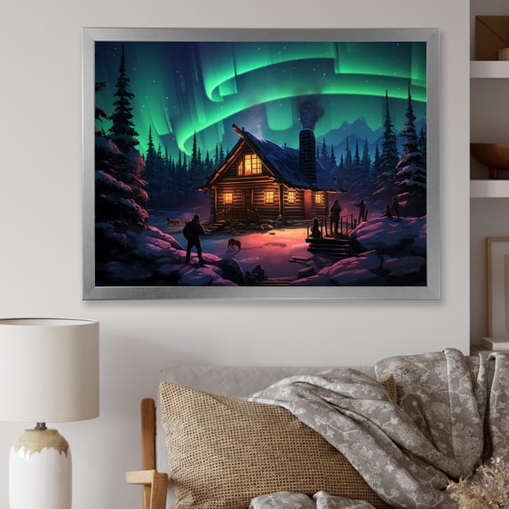 Designart "Nursery Adorned with Colorful Cute Animals II" Landscapes Framed Wall Art Decor - Traditional Green Northern Lights Hallway Framed Wall Art Decor