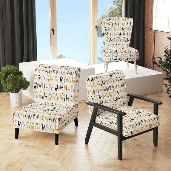 Designart "Nursery Scandinavian Pattern" Upholstered Casual Accent Chair and Animal Print Arm Chair - Multiple Color & Pattern