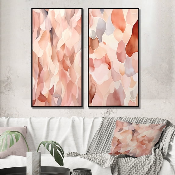 Designart "Nutshell Abstractions Watercolor Abstract IV" Abstract Shapes Framed Wall Art Set Of 2 - Transitional Pink Framed Wall Art Set Of 2