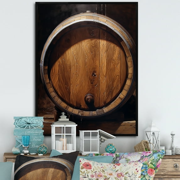 Designart "Oak Barrels' Essence" Wine Floater Framed Canvas Prints