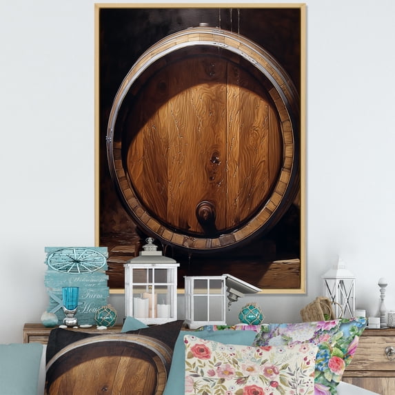 Designart "Oak Barrels' Essence" Wine Floater Framed Canvas Prints