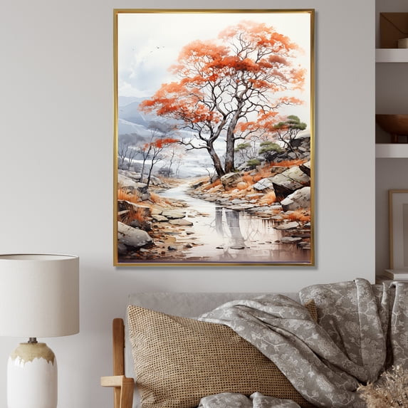 Designart "Oak Tree Mystic Abstraction" Tree Oak Floater Framed Canvas Wall Art
