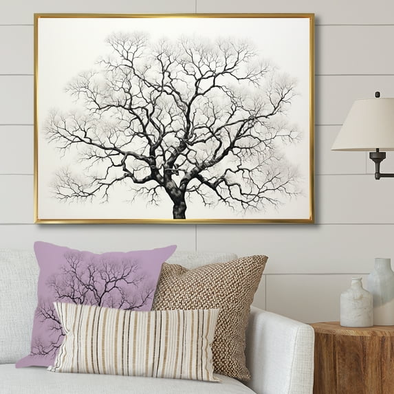 Designart "Oak Trees In Black And White" Tree Oak Floater Framed Wall Art Prints